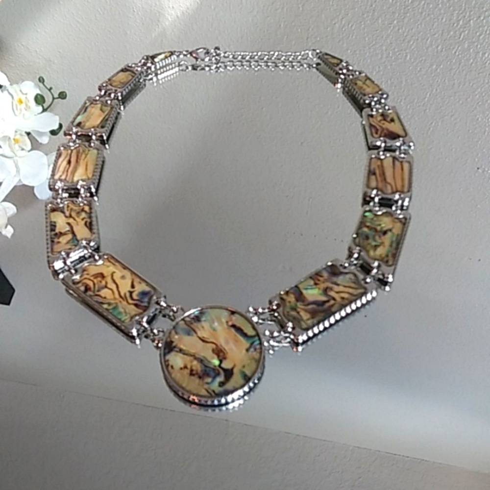 Silver Multi Colored Asymmetrical Stament Necklace - Picture 5 of 17